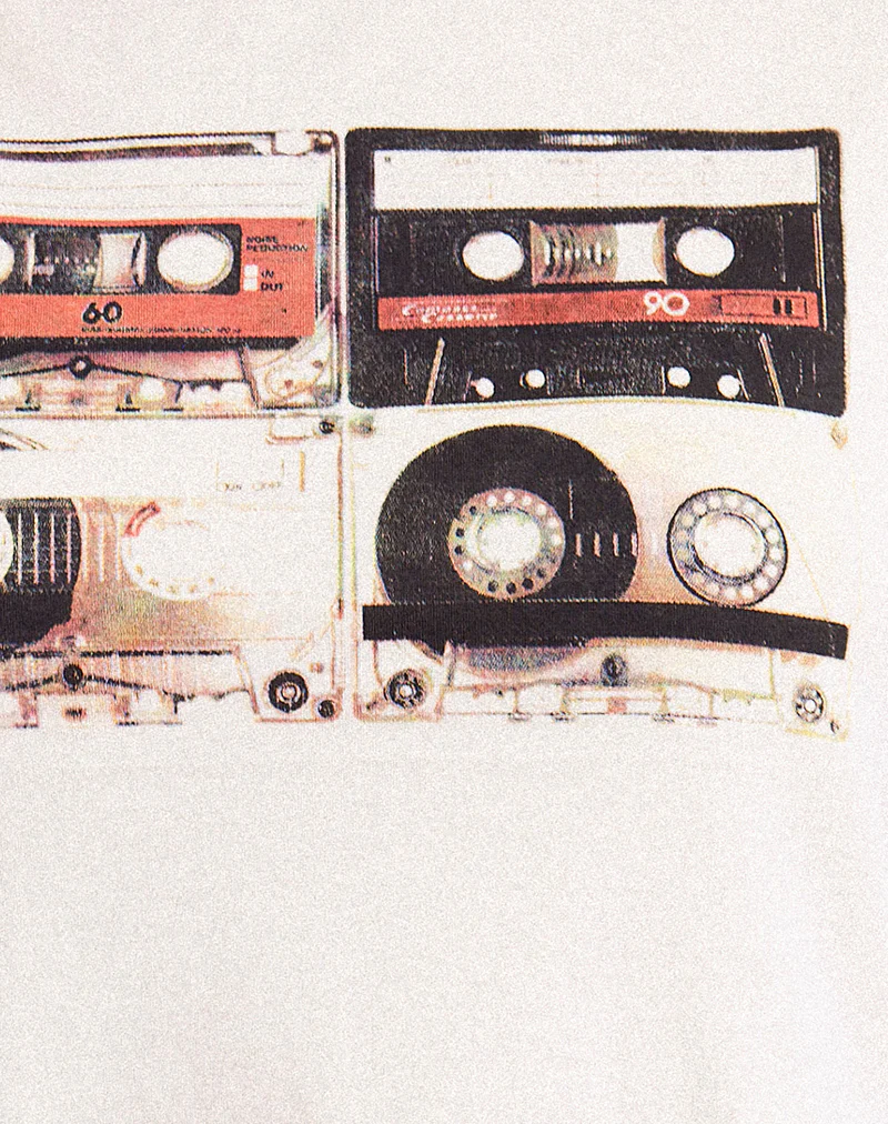 Saki Tee in Ivory with Retro Cassette Motif - Image 6