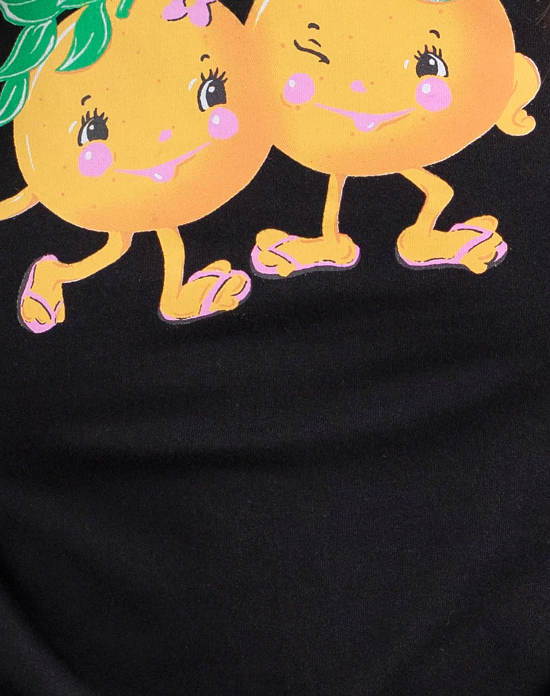 Saki Tee in Black with Printed Squeeze Me Orange - Image 5