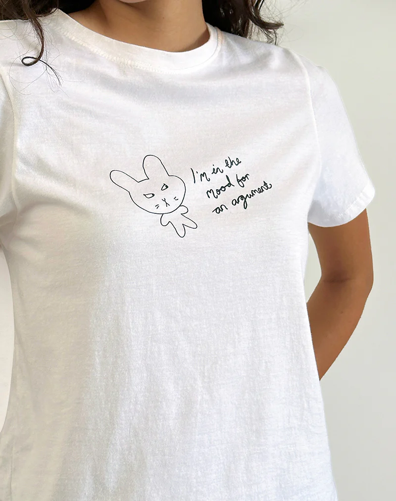 Saki Tee in White Argument Mood Print - Image 5
