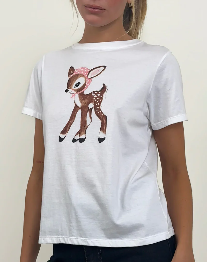 Saki Tee in White Deer with Scarf - Image 5