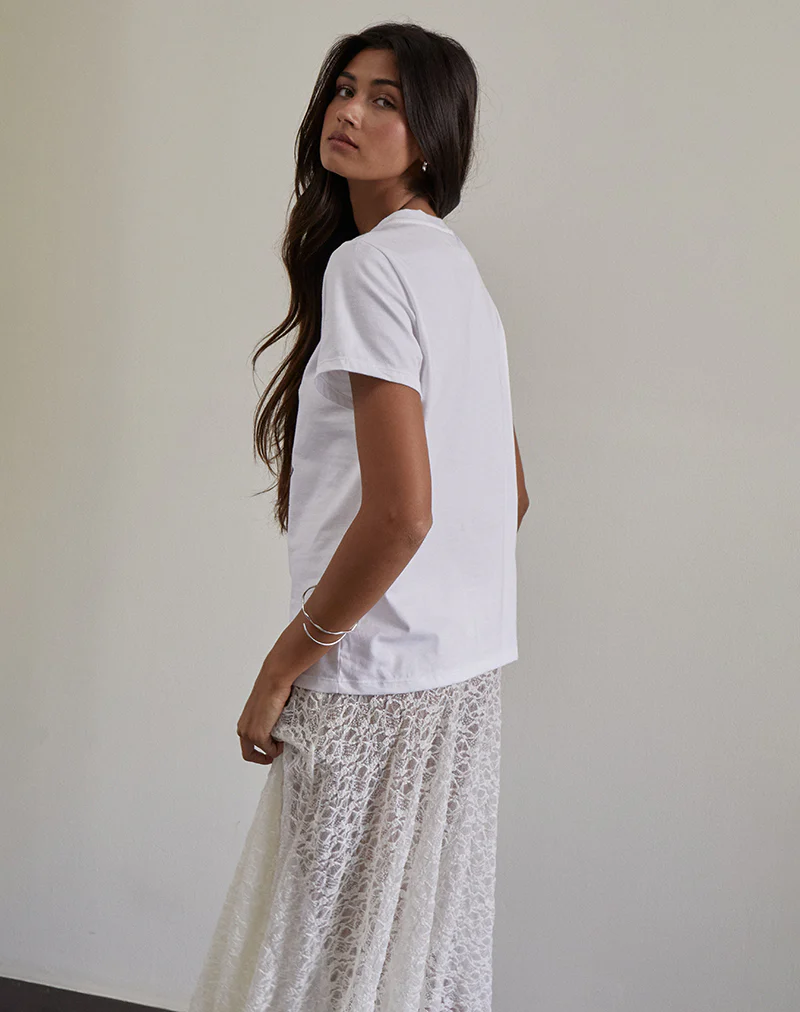 Saki Tee in White with Pink Cowboy Boot Print - Image 4