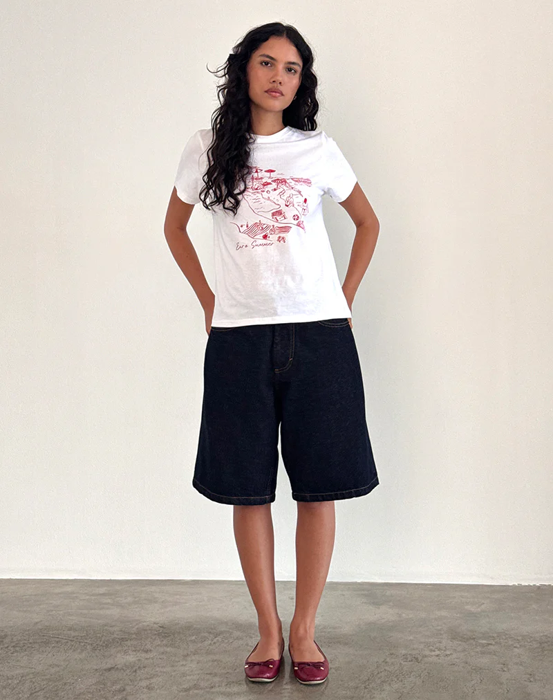Saki Tee in White with Royal Red Euro Summer - Image 4
