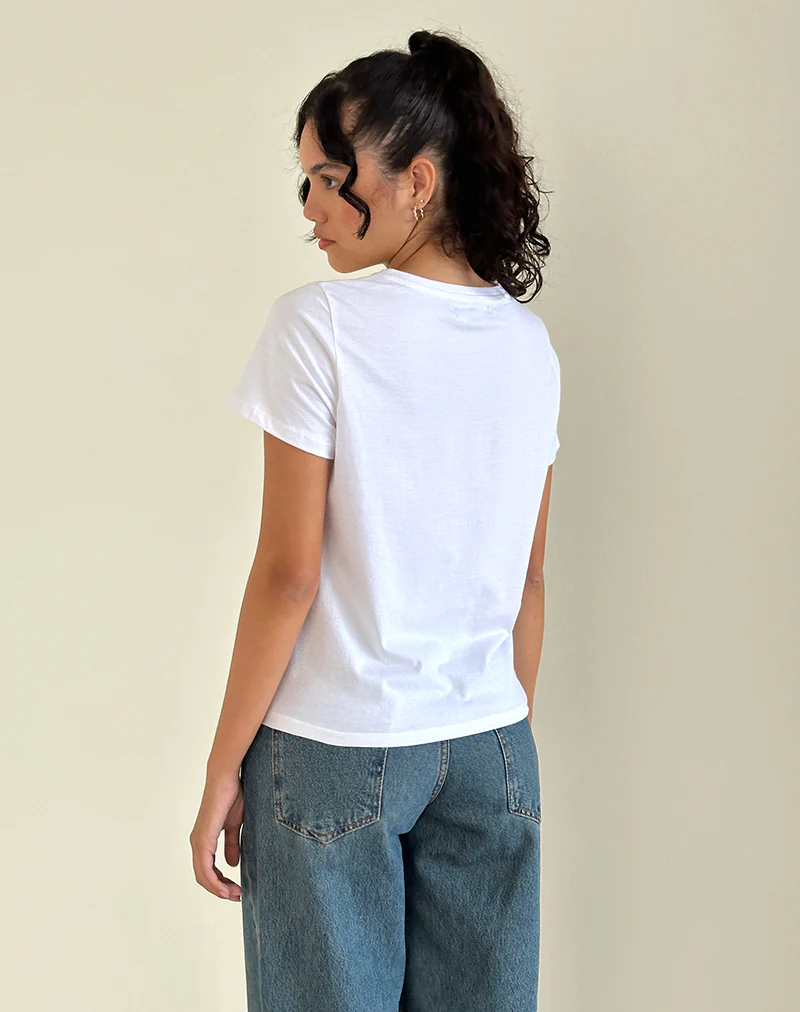 Saki White Tee in Kitty Print - Image 3
