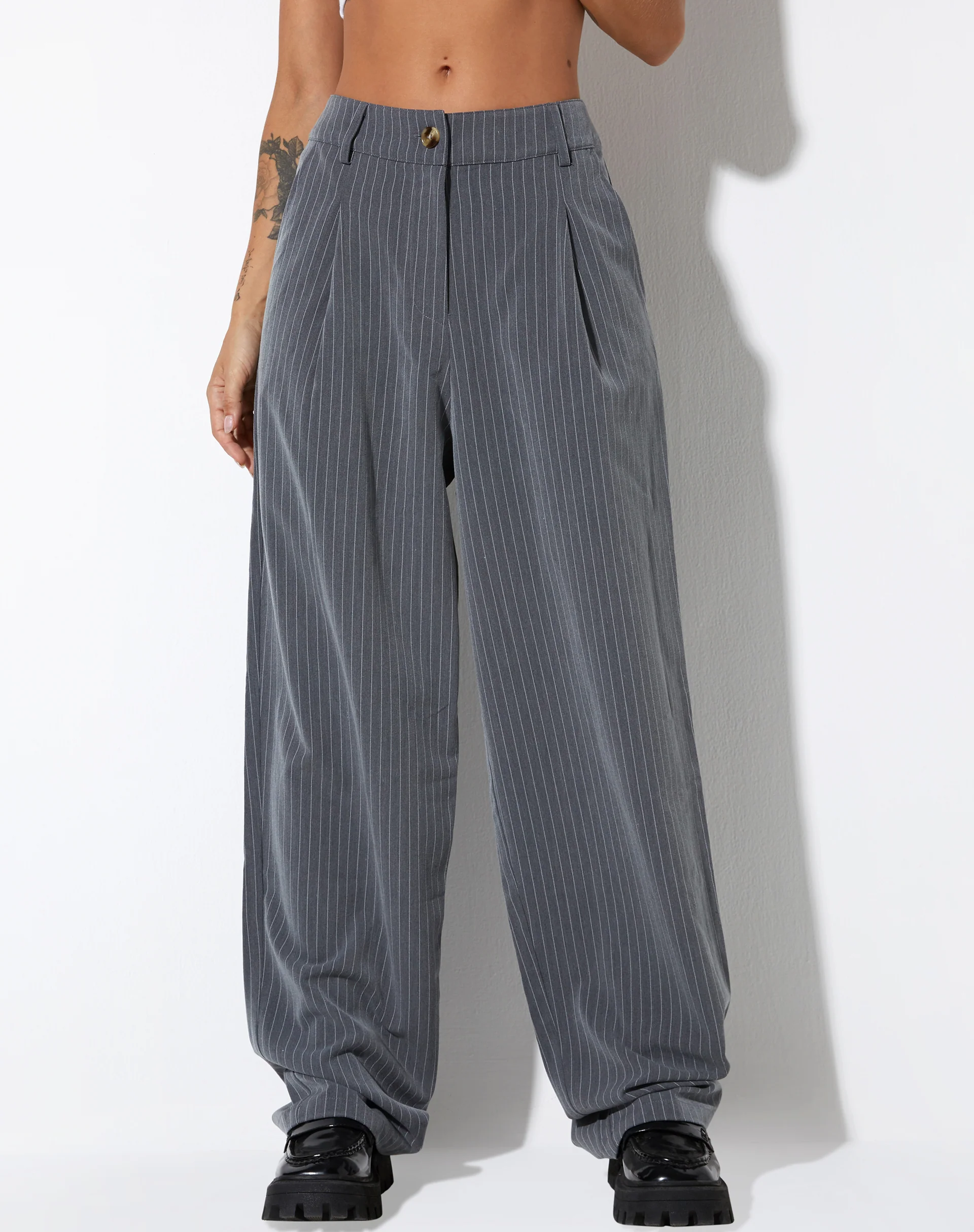Sakila Tailored Trouser in Pinstripe Grey - Image 2