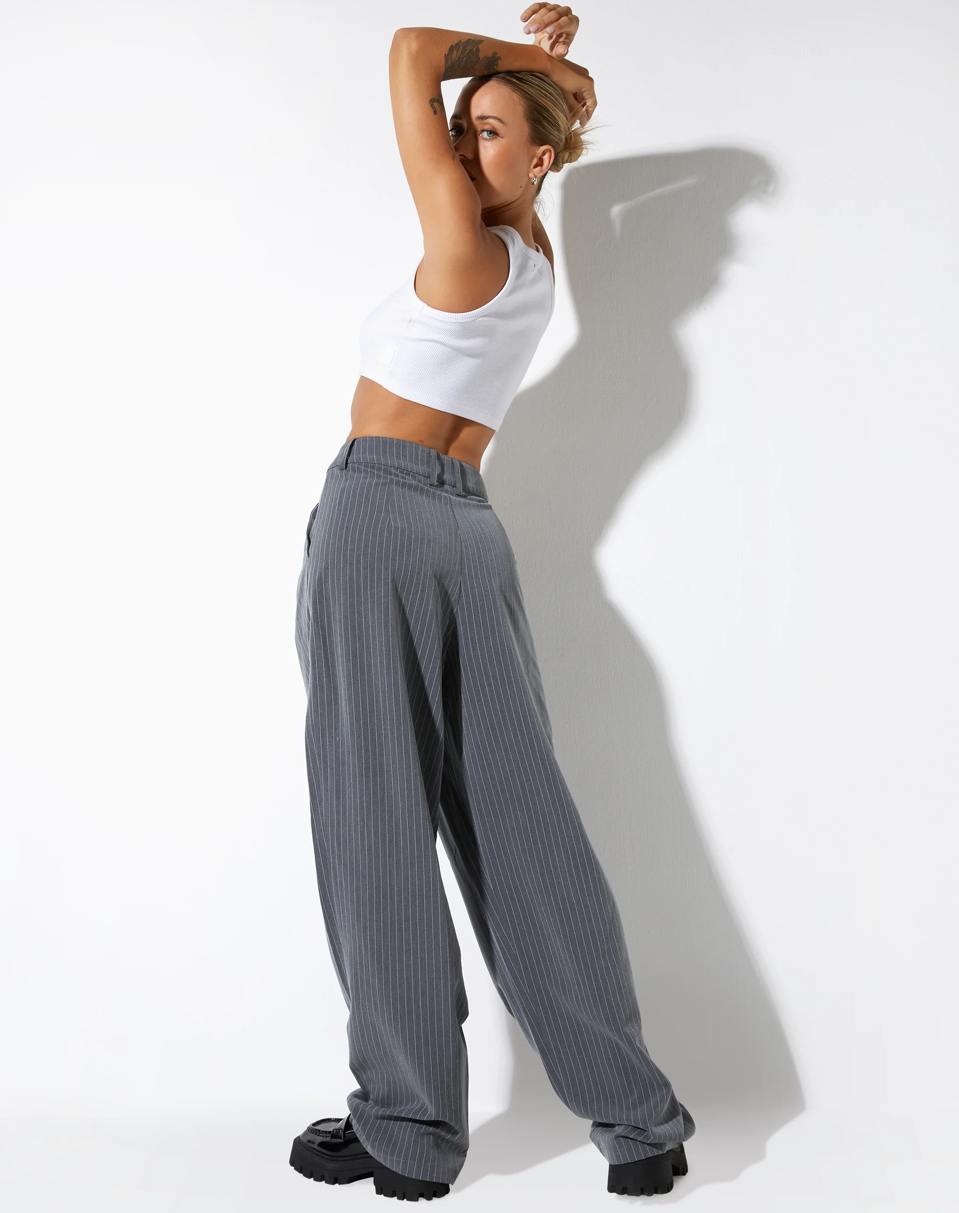 Sakila Tailored Trouser in Pinstripe Grey - Image 3