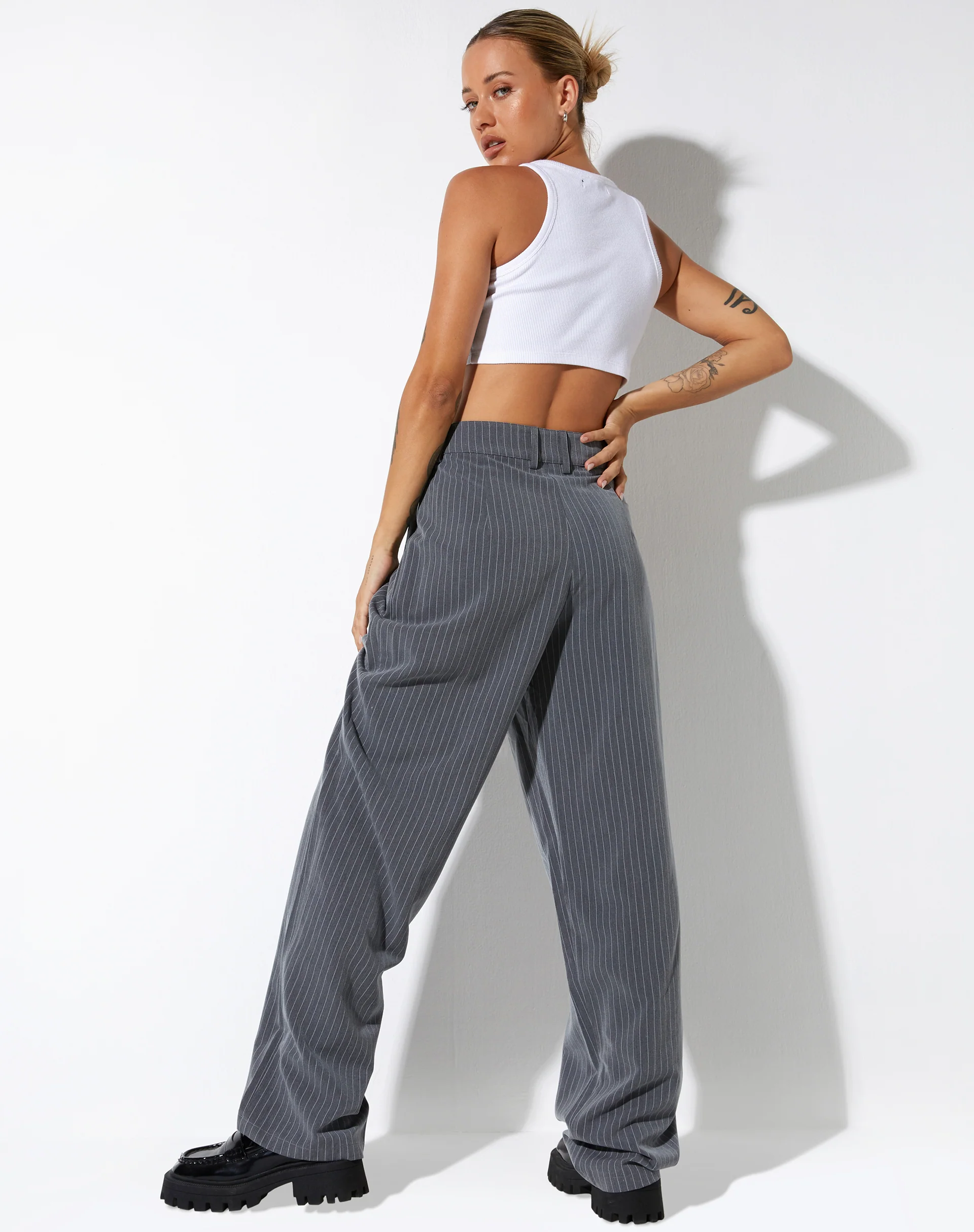 Sakila Tailored Trouser in Pinstripe Grey - Image 4