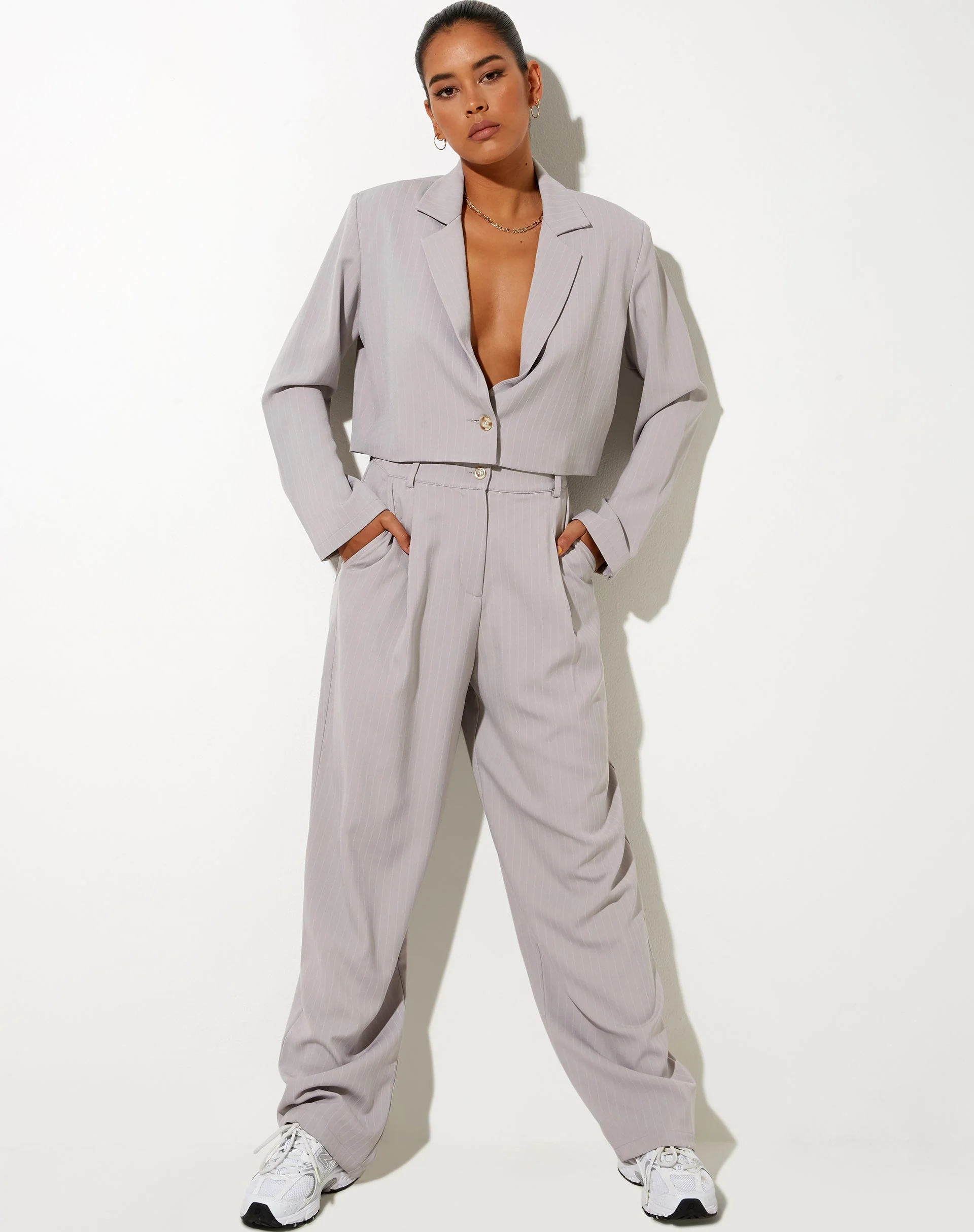 Sakila Trouser in Pinstripe Silver Grey - Image 3