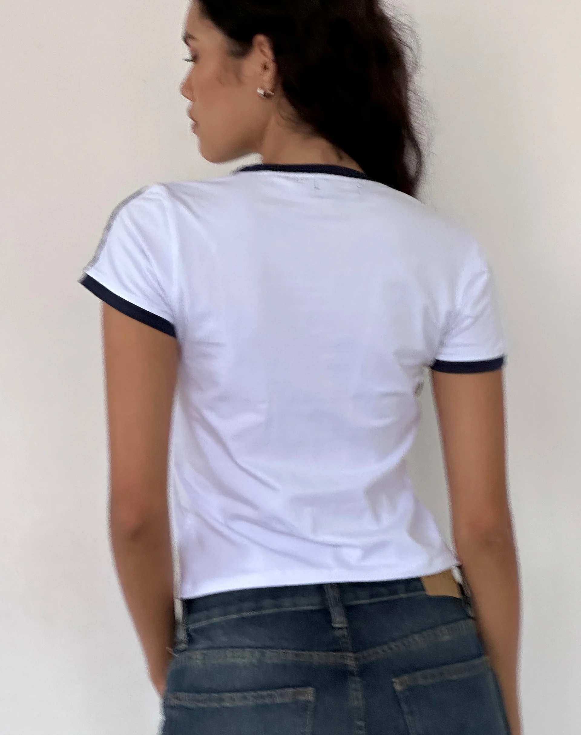 Salda Sporty Tee in White with Navy Binding - Image 3