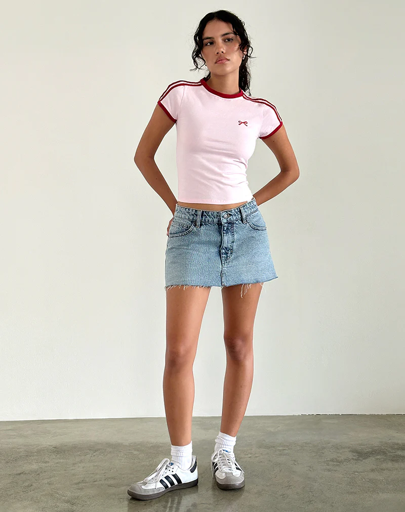 Salda Top in Light Pink with Adrenaline Red Binding and Bow Embroidery - Image 5