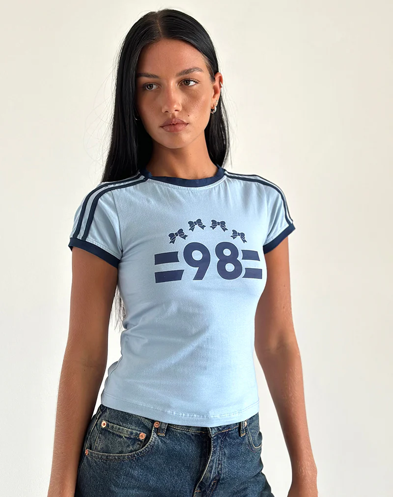 Salda Tee in Nantucket Blue with Navy Binding and '98' Emb