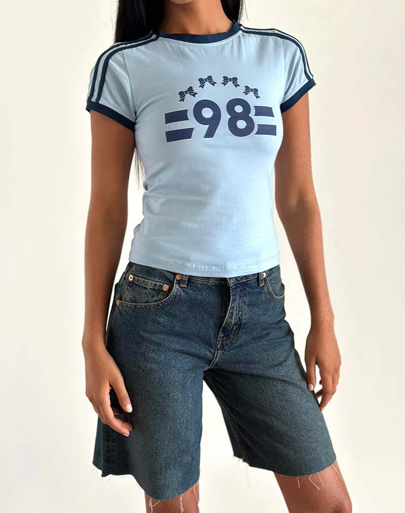 Salda Tee in Nantucket Blue with Navy Binding and '98' Emb - Image 2