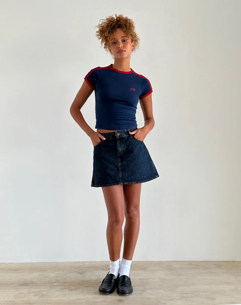 Salda Top in Navy with Adrenaline Red Binding and Logo - Image 2