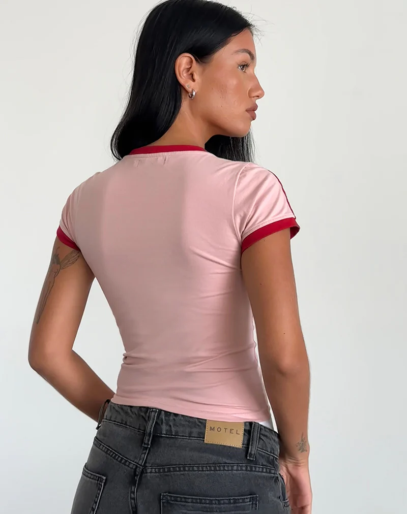 Salda Tee in Pink Lady with Adrenaline Red Binding and '98' Emb - Image 4
