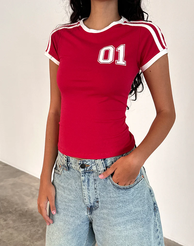 Salda Tee in Tango Red with Off White Binding - Image 2