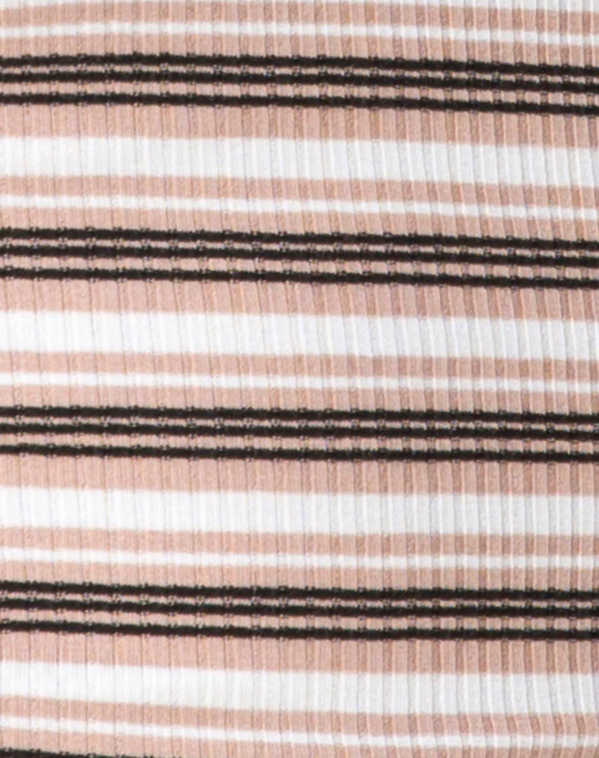 Saleh Bodycon Dress in Rib Stripe Cream Black and Tan - Image 5