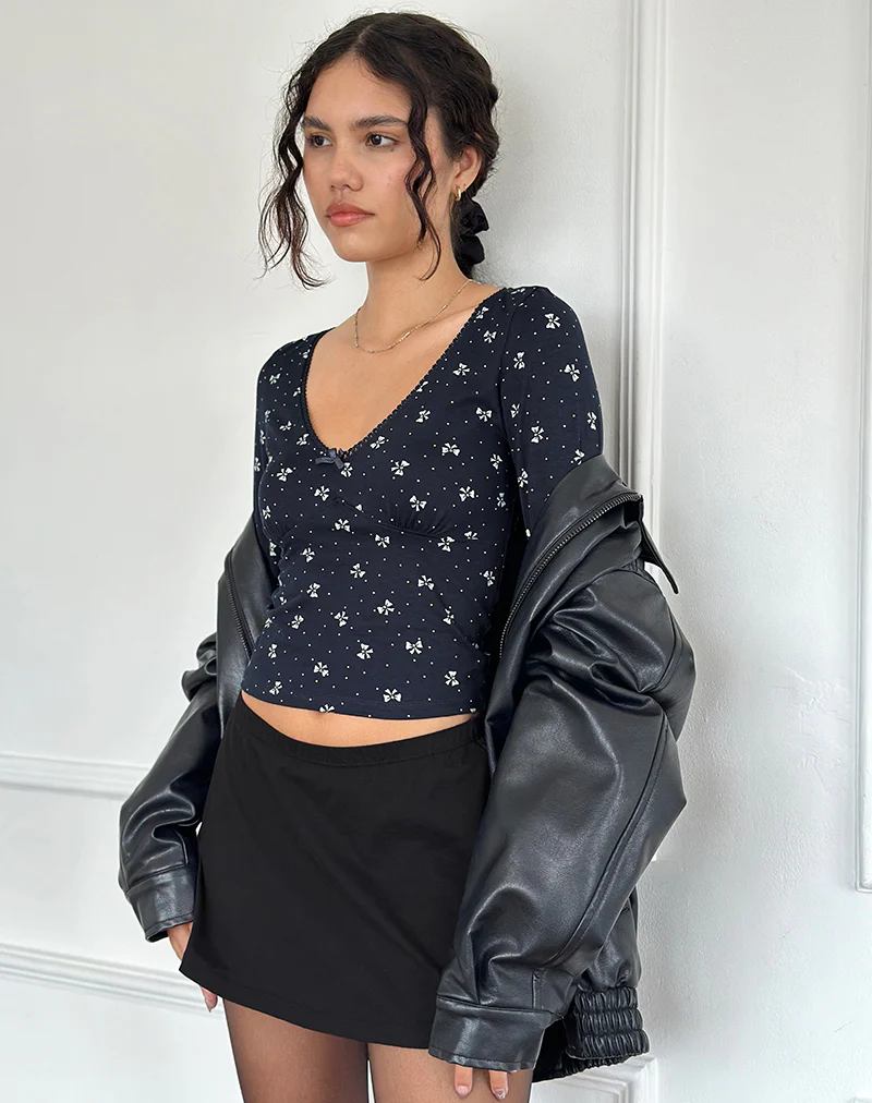 Salisa Top in Navy with Mini Bow Design - Image 5