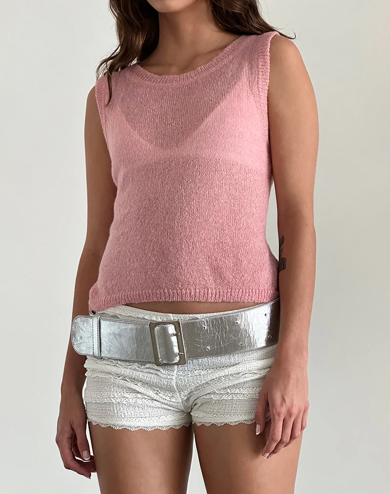 Salisha Tank Top in Pink Sheer Knit - Image 2