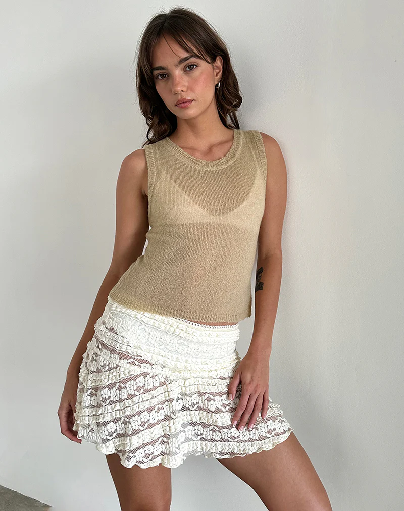 Salisha Tank Top in Natural Sheer Knit - Image 3