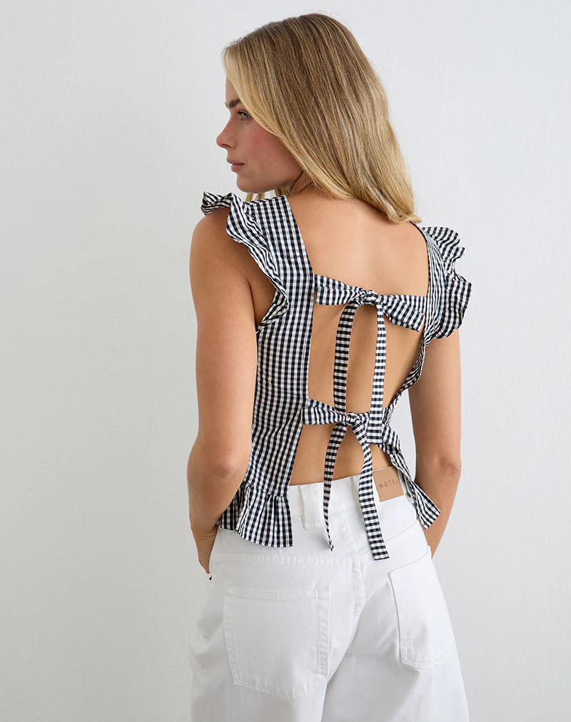 Salome Peplum Top in Mini Gingham Grey - Image 2