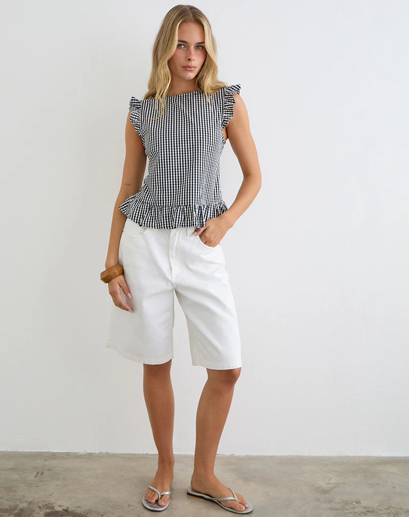Salome Peplum Top in Mini Gingham Grey - Image 3