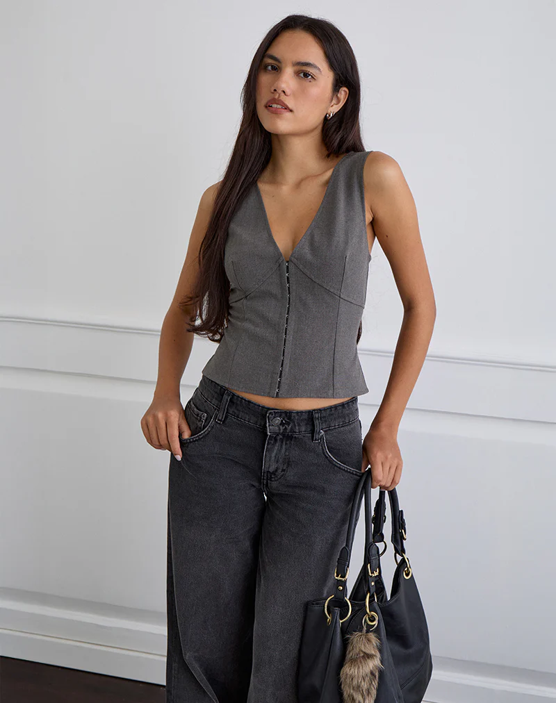 Salpa Plunge Top in Tailoring Charcoal - Image 4