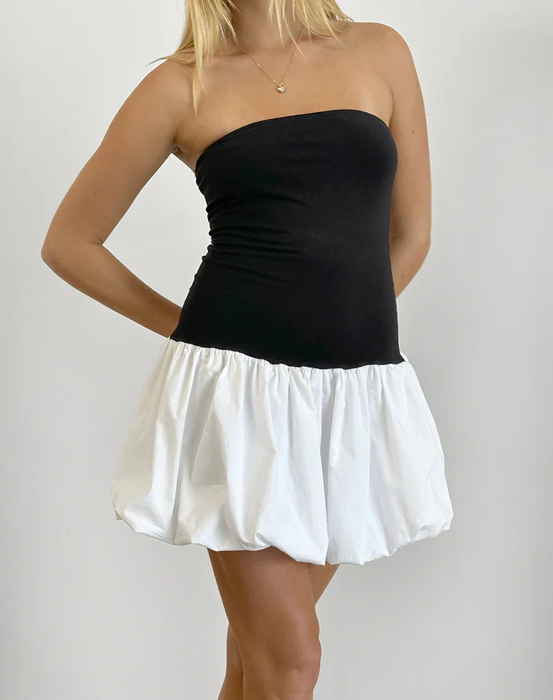 Salvia Puffball Mini Dress in Black and White - Image 5