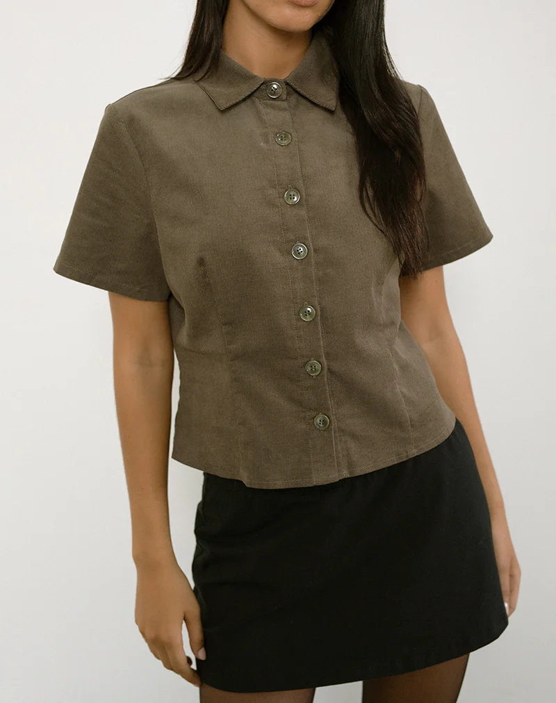 Samas Shirt in Cord Taupe - Image 3