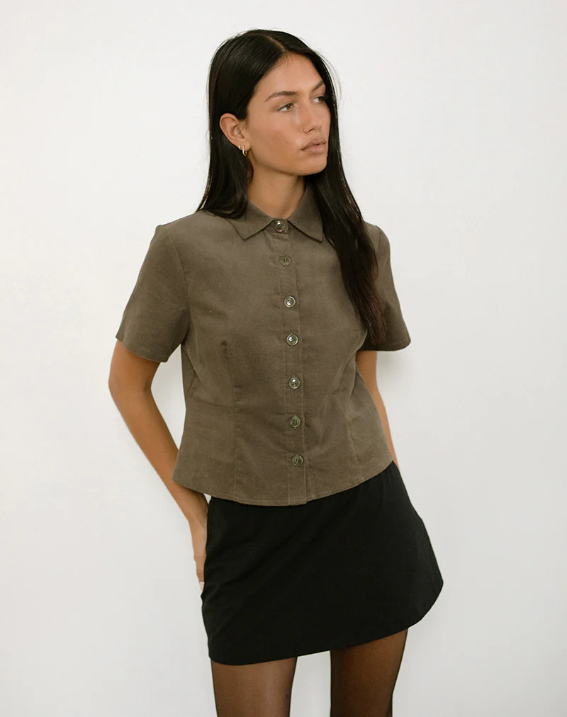 Samas Shirt in Cord Taupe - Image 4