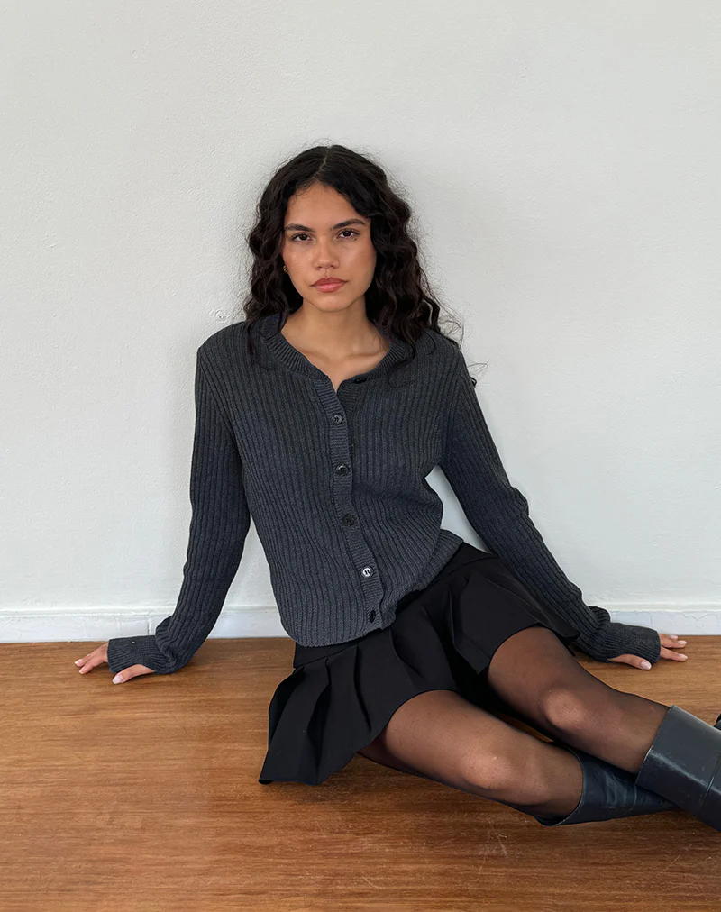 Samaya Knit Cardigan in Dark Charcoal - Image 2