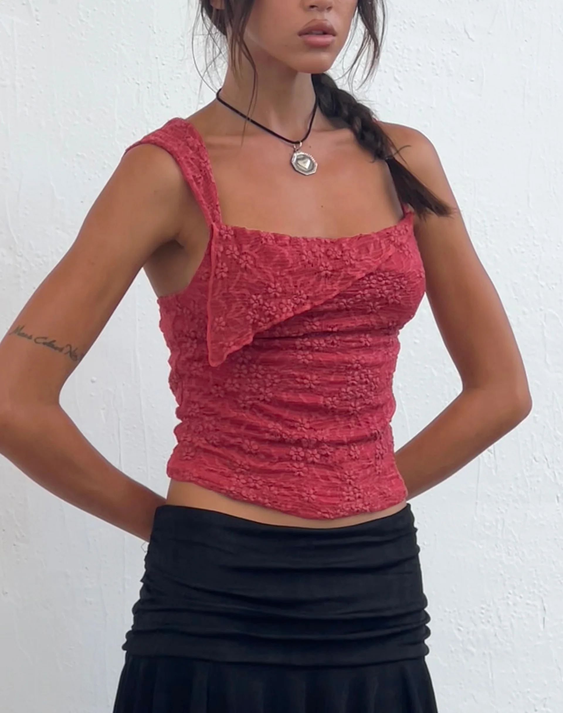 Sambu Lace Cami Top in Red - Image 5