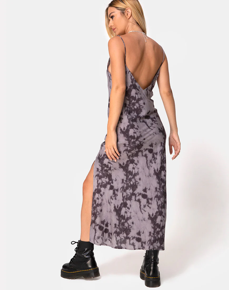 Samia Midi Dress in Grey Bleached Tie Dye - Image 4