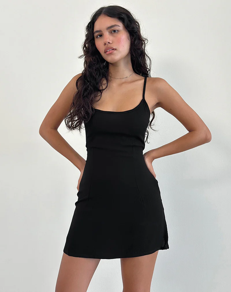 Samiya Mini Dress in Crinkle Black - Image 4