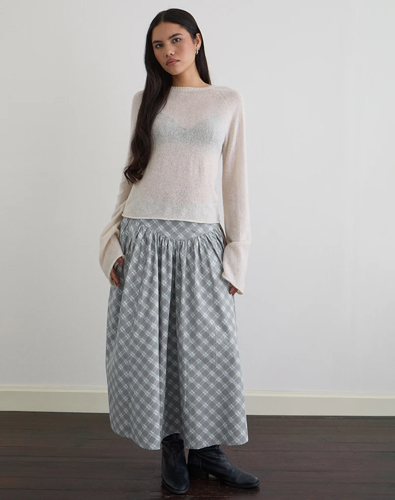Sanadi Midi Skirt in Poplin Oblique Check Grey - Image 2