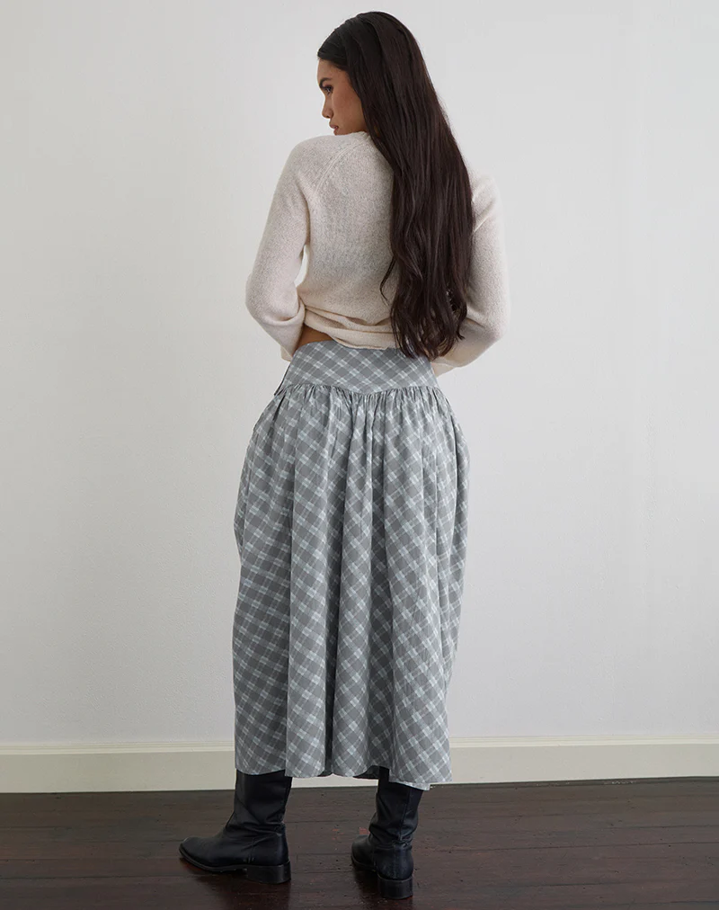 Sanadi Midi Skirt in Poplin Oblique Check Grey - Image 4