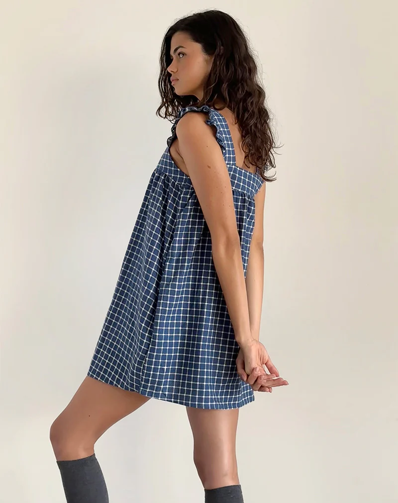 Sanaly Mini Dress in Navy Tartan Rami - Image 4