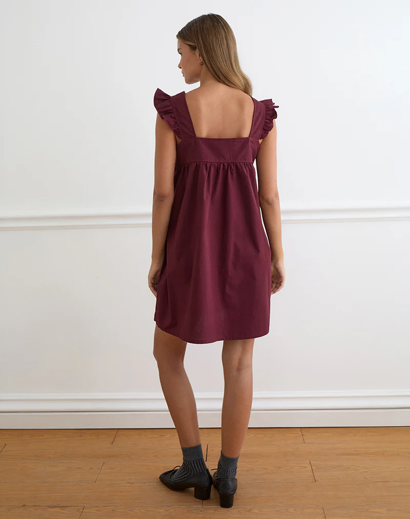 Sanaly Mini Dress in Poplin Maroon - Image 4