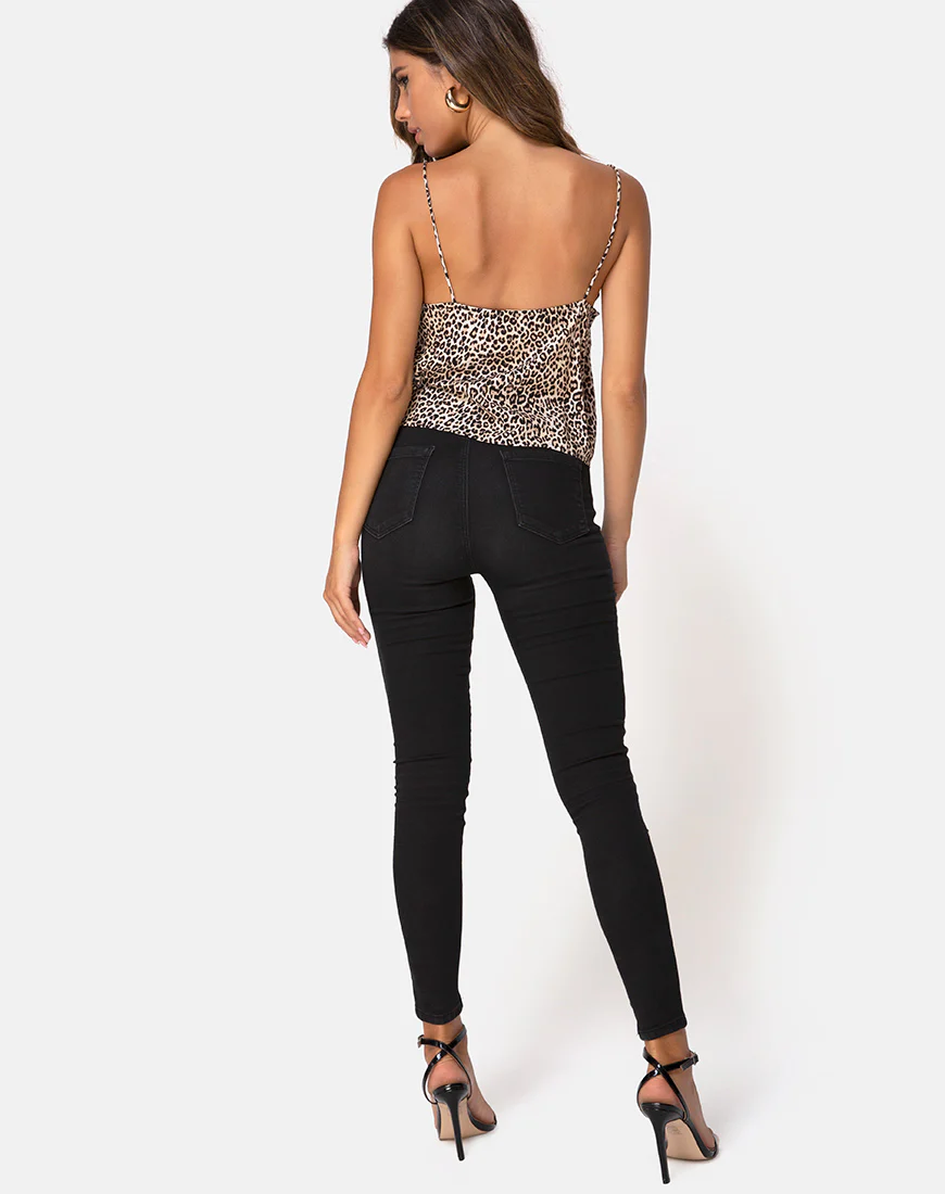 Sancez Top in Rar Leopard Brown with Black Lace - Image 4