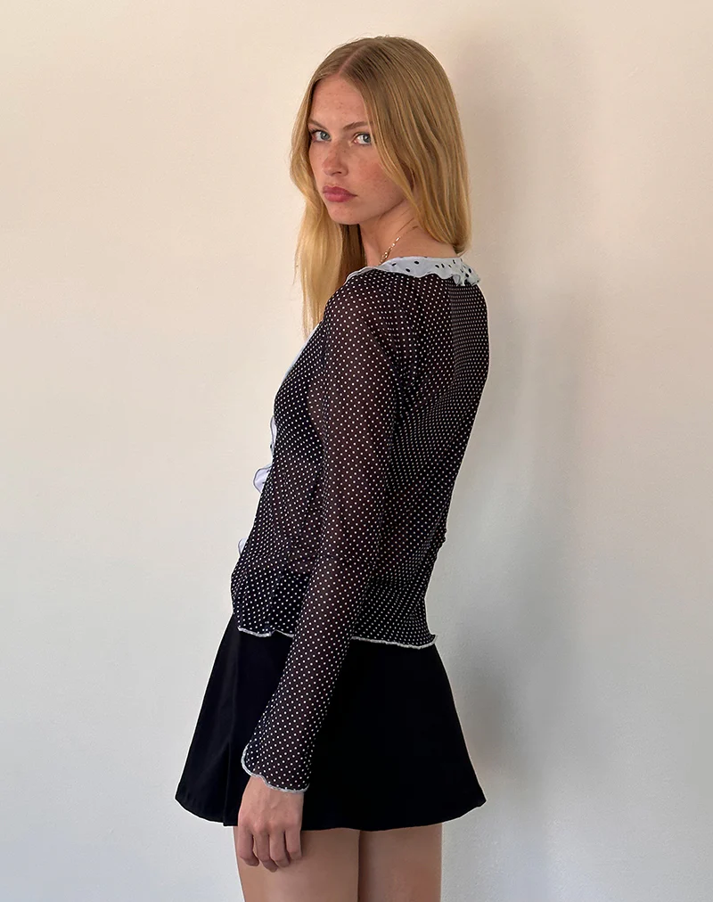 Saniya Cardigan in Blue and Black Basic Polka - Image 2