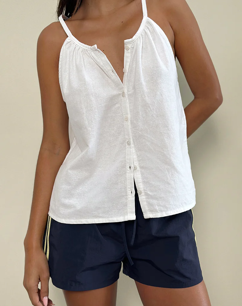 Sanja Scoop Button Top in Ivory - Image 3