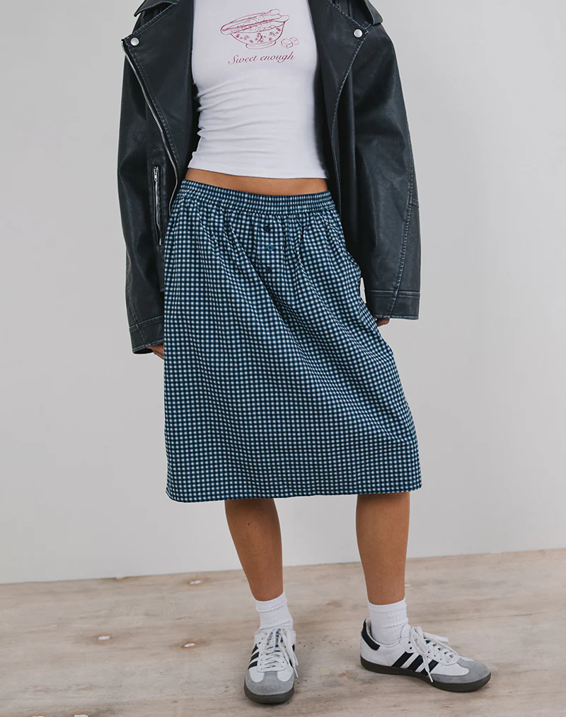 Sanjina Midi Skirt in Mini Dark Blue Gingham - Image 4