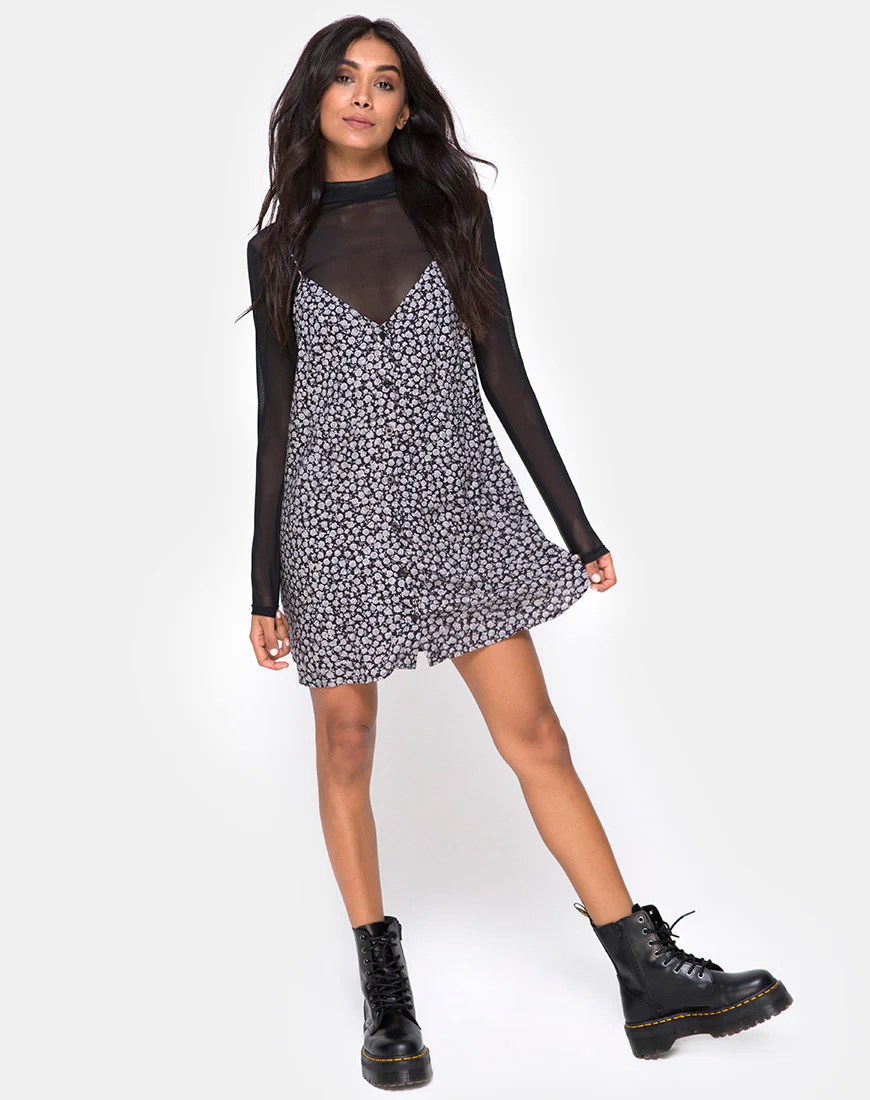 Sanna Slip Dress in Ditsy Rose Black - Image 3