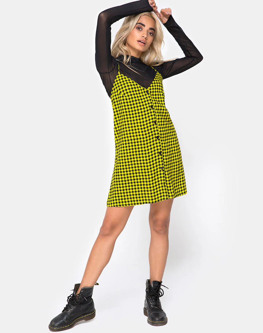 Sanna Slip Dress in Medium Gingham Yellow - Image 3