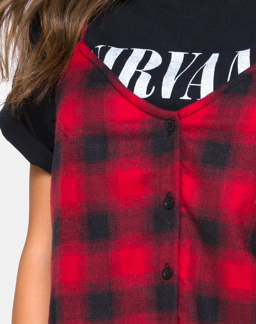 Sanna Slip Dress in Plaid Red Black - Image 5