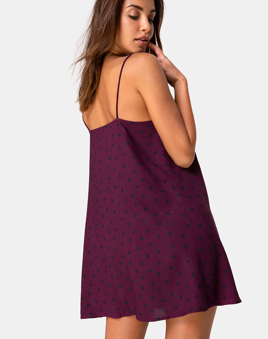Sanna Slip Dress in Skater Polka Wine - Image 2