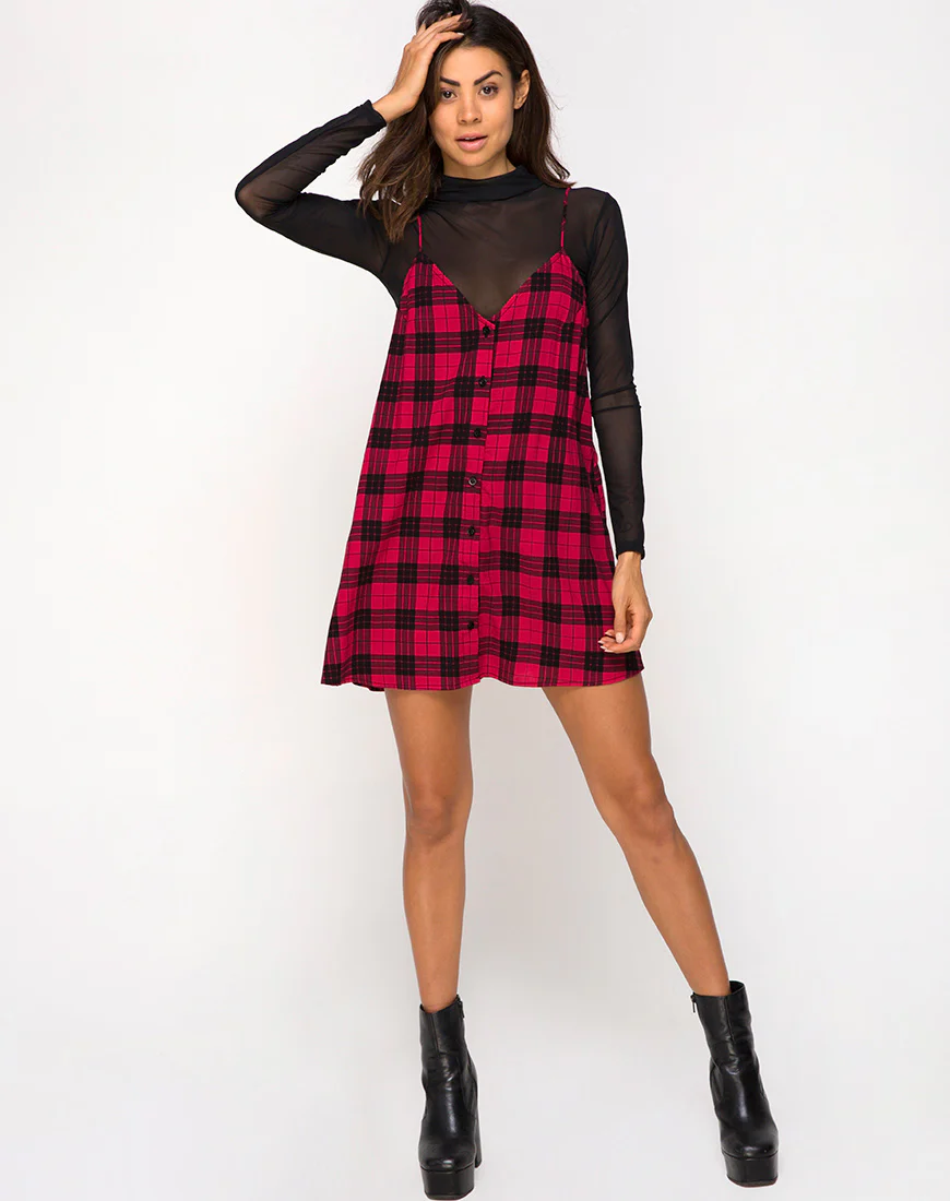 Sanna Dress in Winter Plaid Red and Black - Image 3