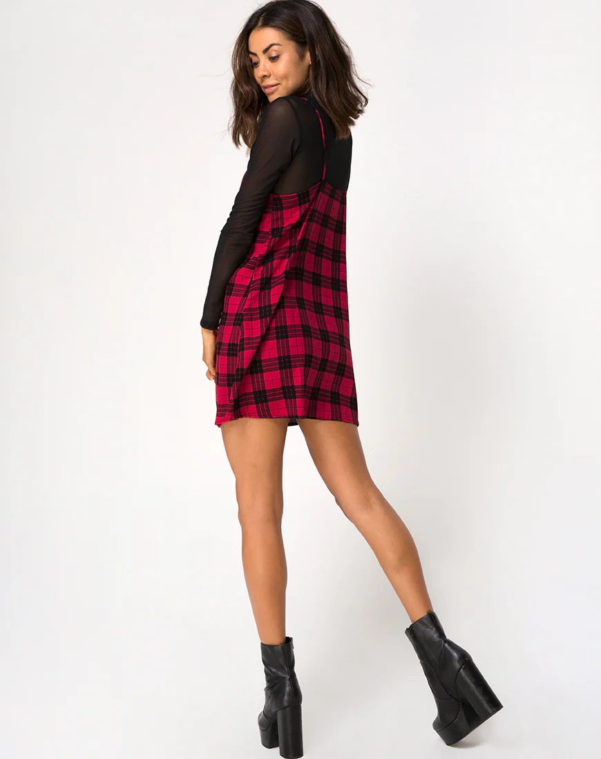 Sanna Dress in Winter Plaid Red and Black - Image 4