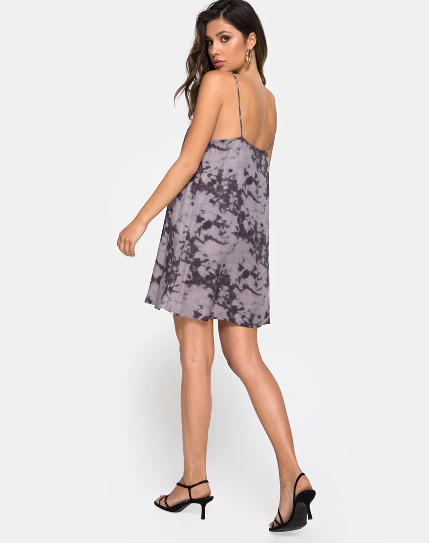 Sanna Slip Dress in Bleached Tie Dye Grey - Image 4