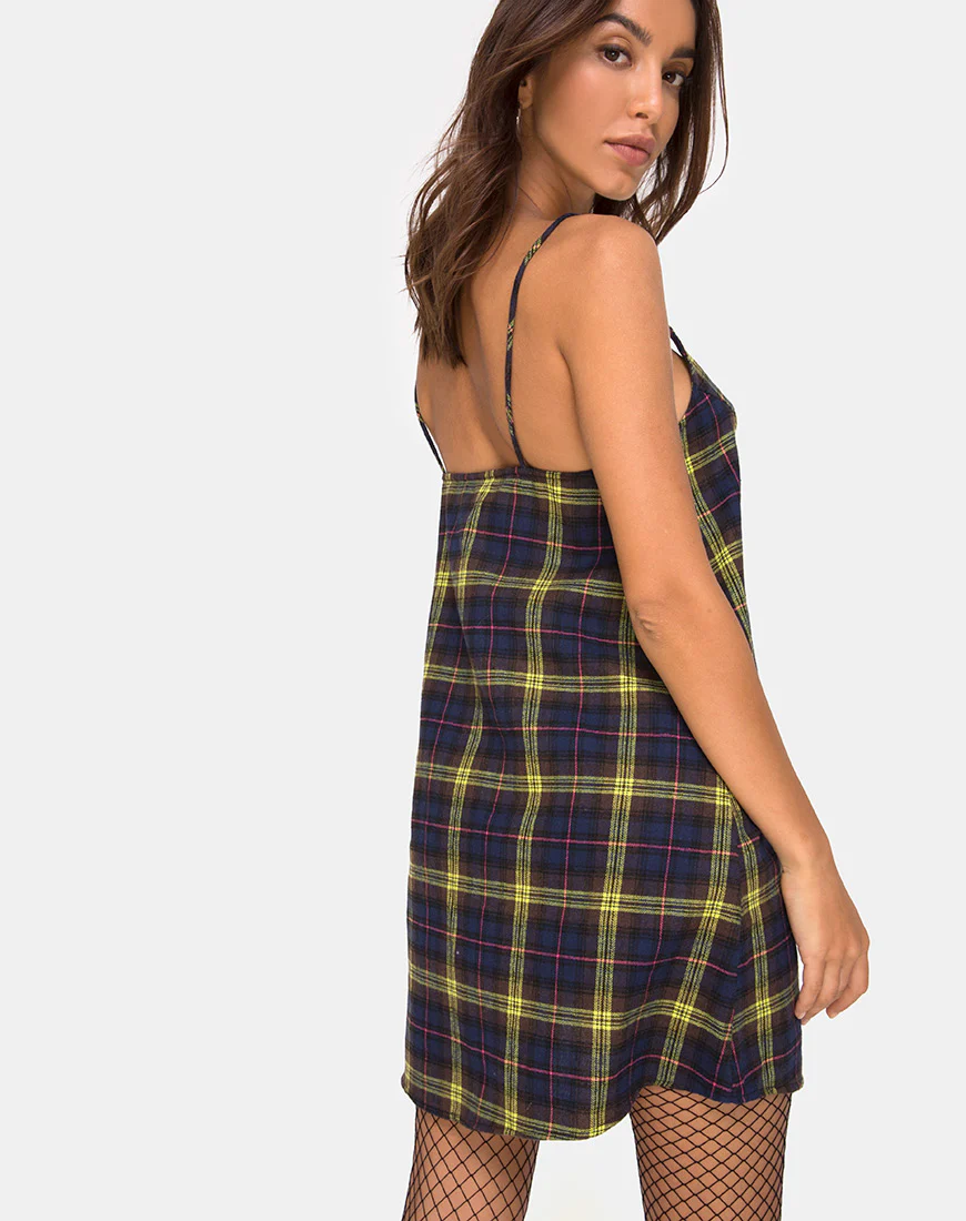 Sanna Slip Dress in Plaid Brown Yellow Check - Image 2