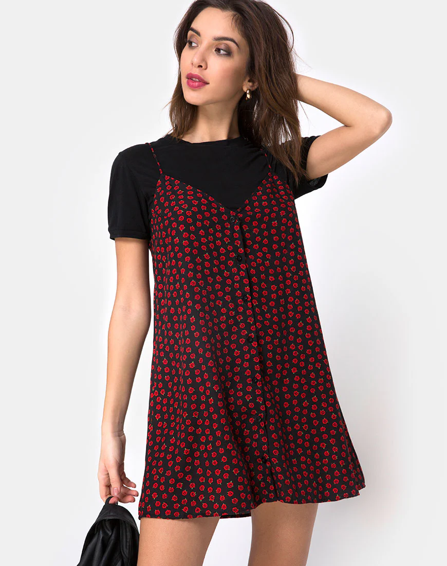 Sanna Slip Dress in Dotty Rose Black - Image 2
