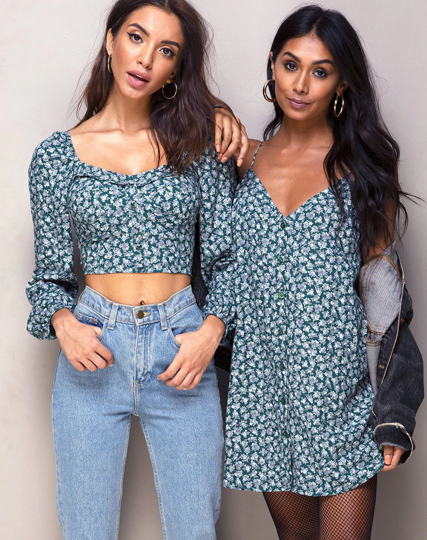Sanna Slip Dress in Floral Bloom Green - Image 2